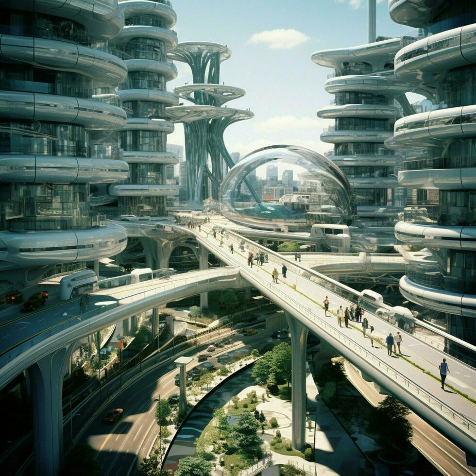 representar el influencia de y2k en futurista arquitectura y foto