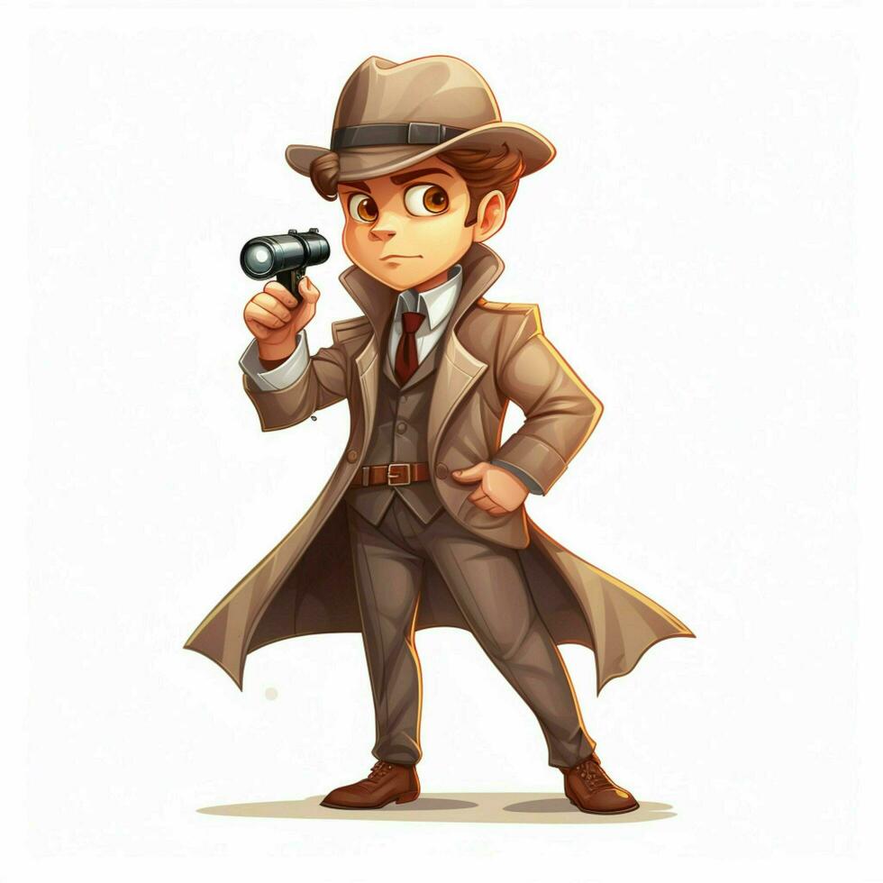 Detective 2d cartoon illustraton on white background high photo