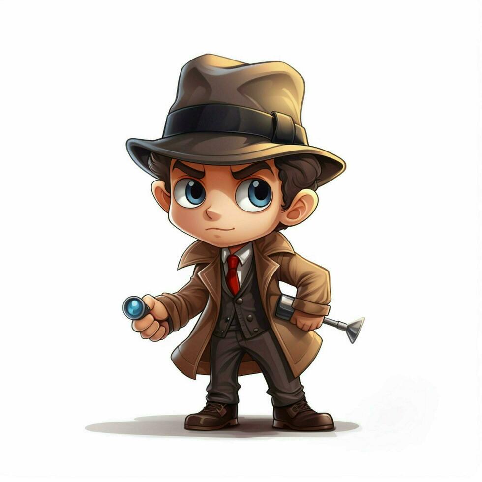 Detective 2d cartoon illustraton on white background high photo