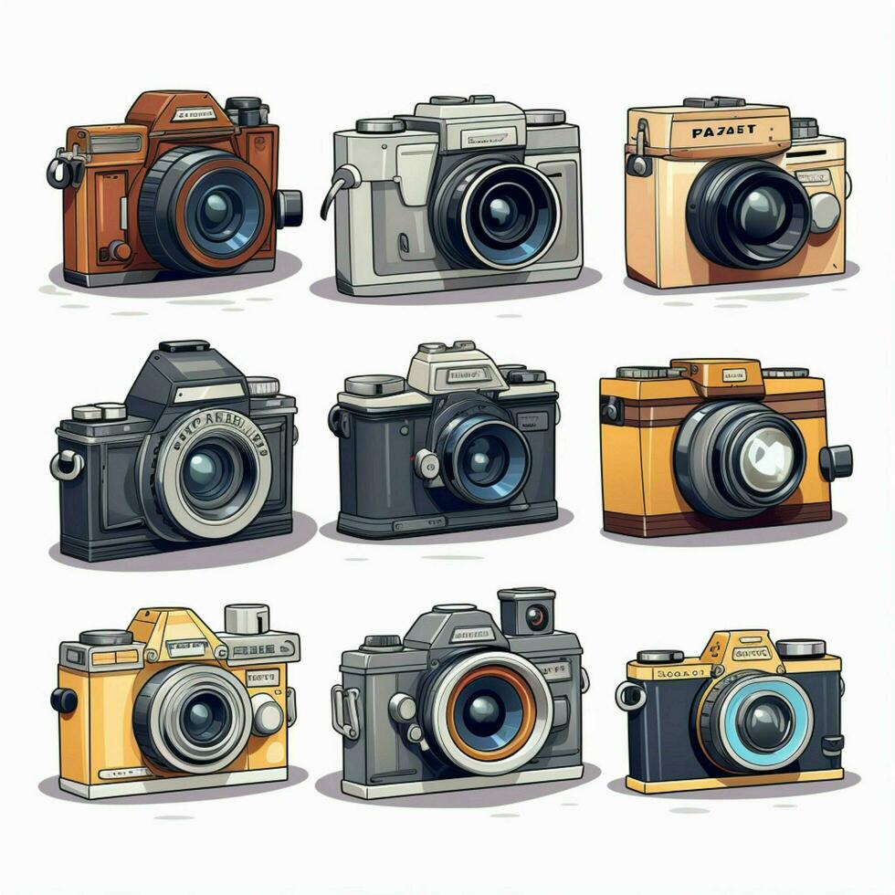 Digital Cameras 2d cartoon illustraton on white background photo