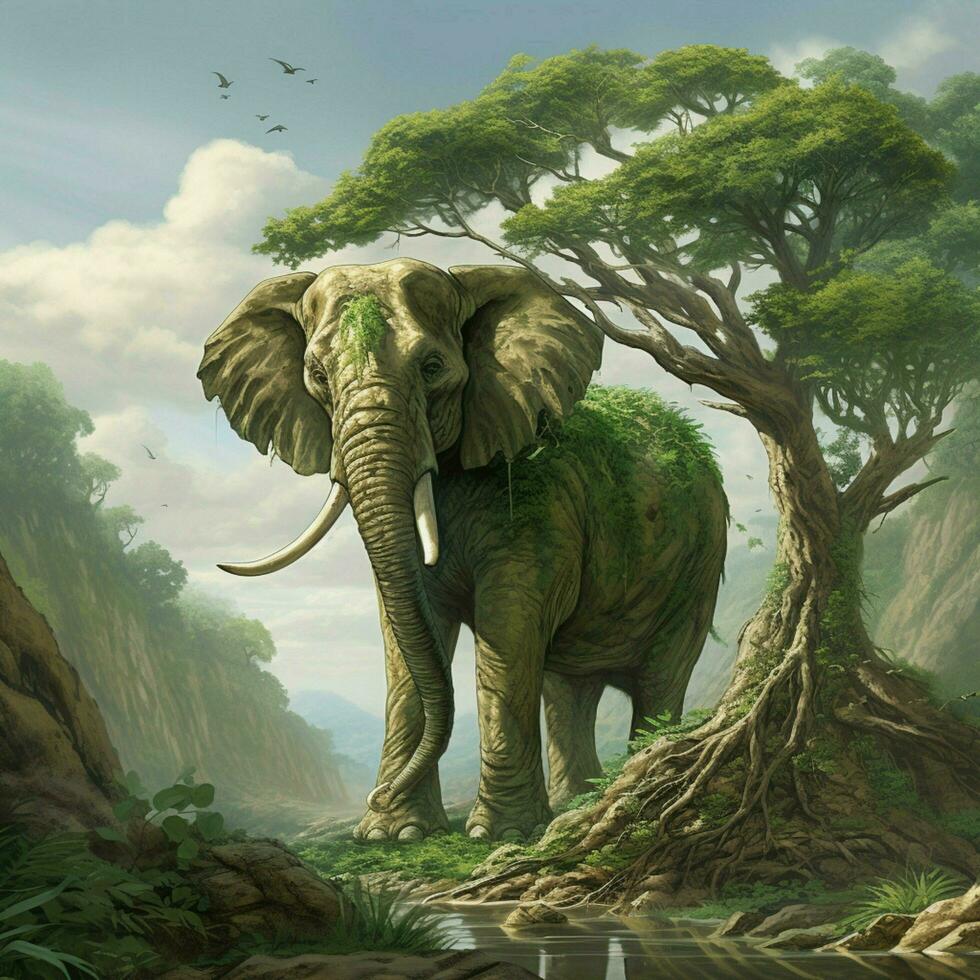Docile herbivore with a long swaying trunk photo