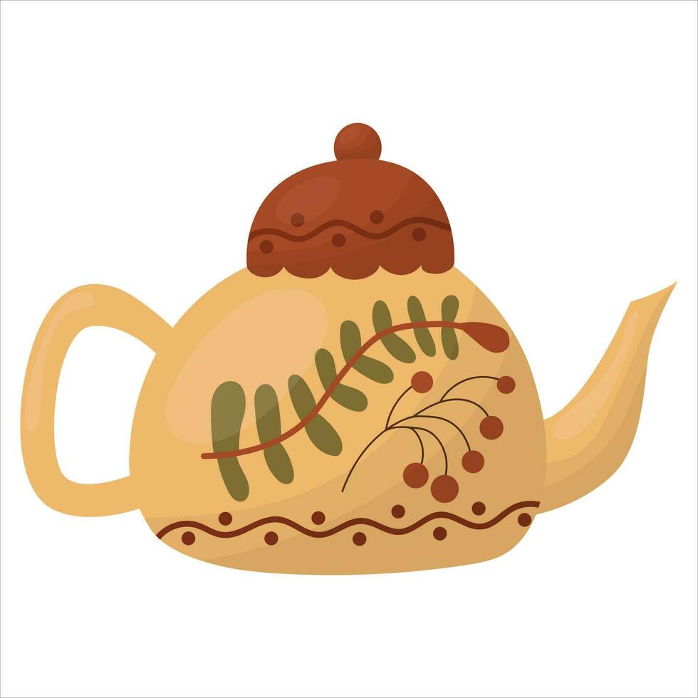 Cute Teapot with autumn illustration. vector illustration on a white background.