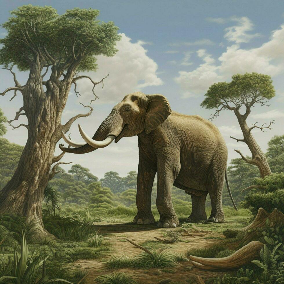 Docile herbivore with a long swaying trunk photo