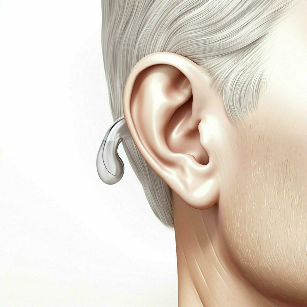 Ear with Hearing Aid 2d cartoon illustraton on white backg photo