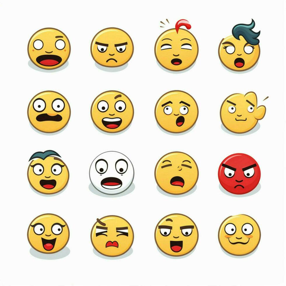 emocional caras emojis 2d dibujos animados vector ilustración en w foto