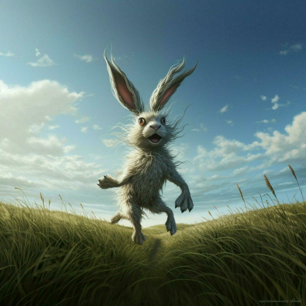 Energetic creature hopping around in open grasslands photo