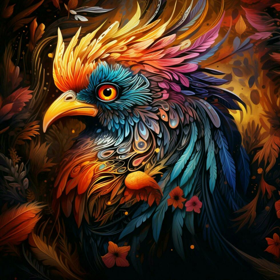 Exotic bird with an intricate feather pattern photo