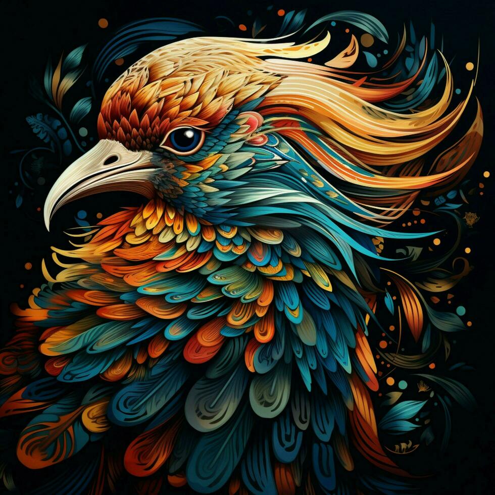 Exotic bird with an intricate feather pattern photo