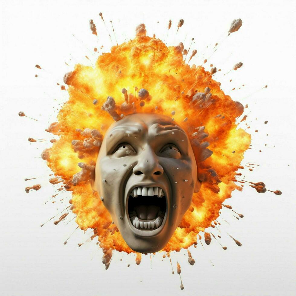 Exploding Head emoji on white background high quality 4k h photo