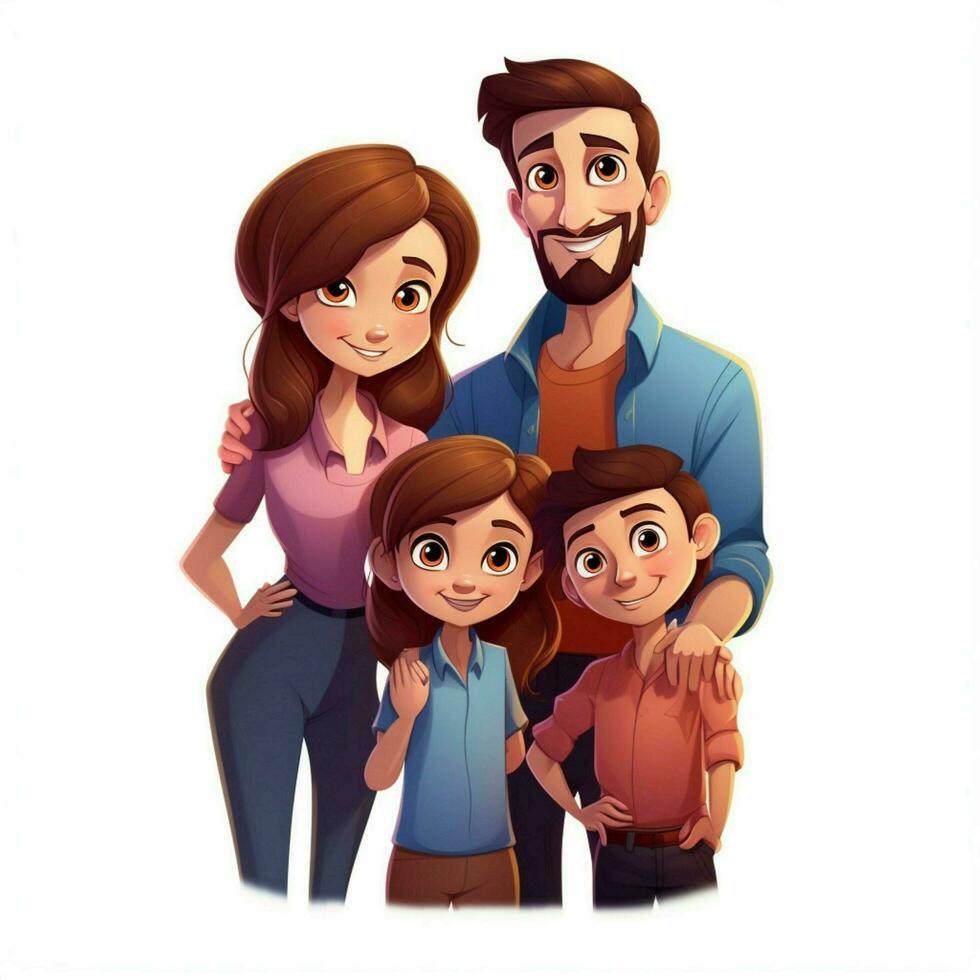 Family Man Man Girl Boy 2d cartoon illustraton on white ba photo