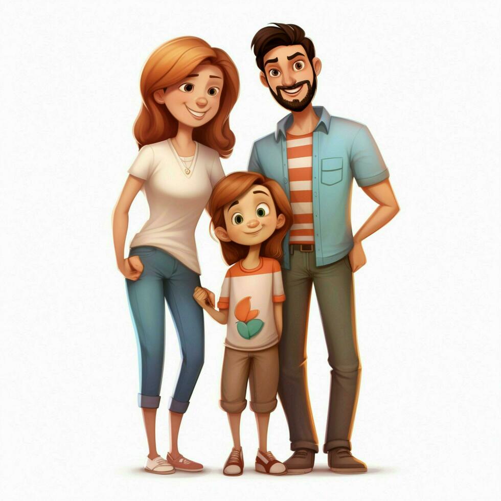 Family Man Woman Girl Boy 2d cartoon illustraton on white photo