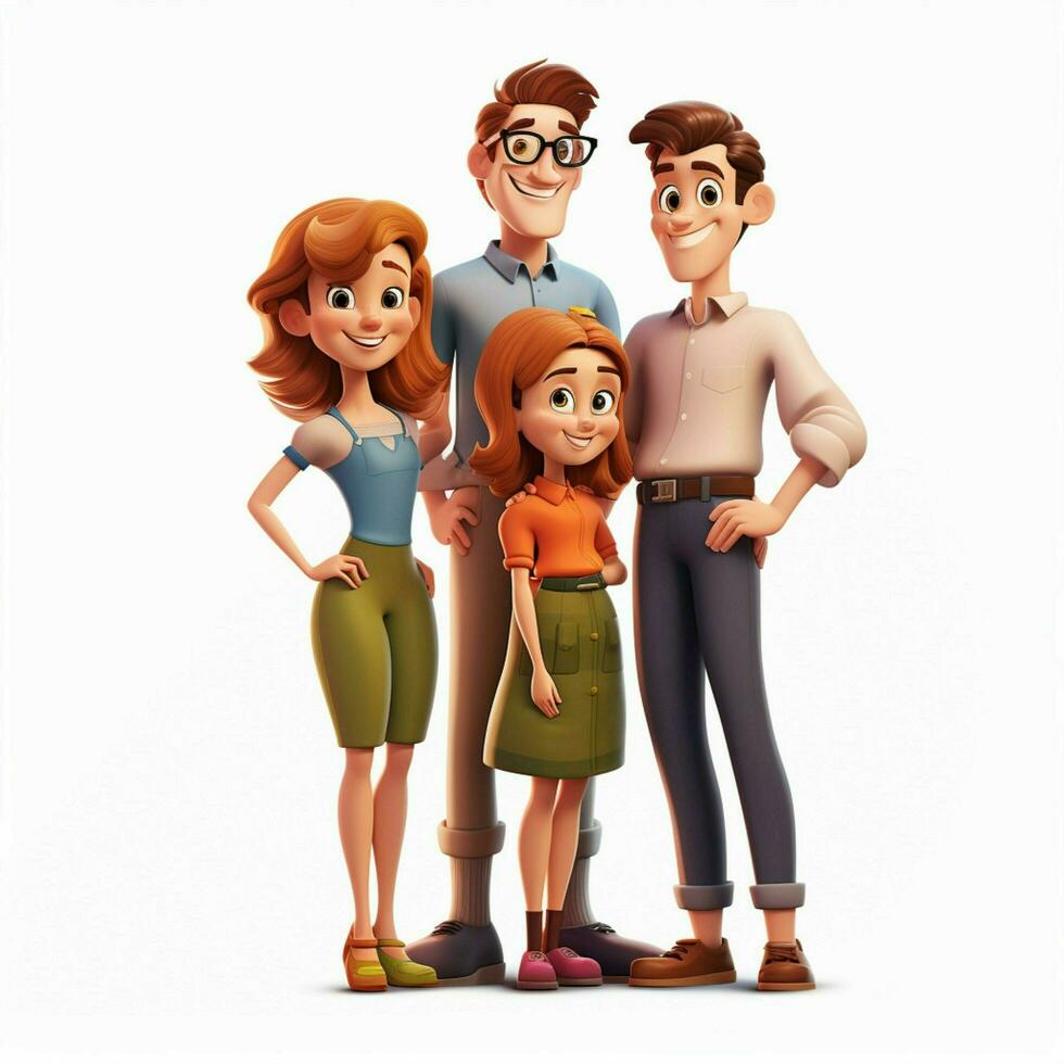 Family Man Woman Girl Boy 2d cartoon illustraton on white photo