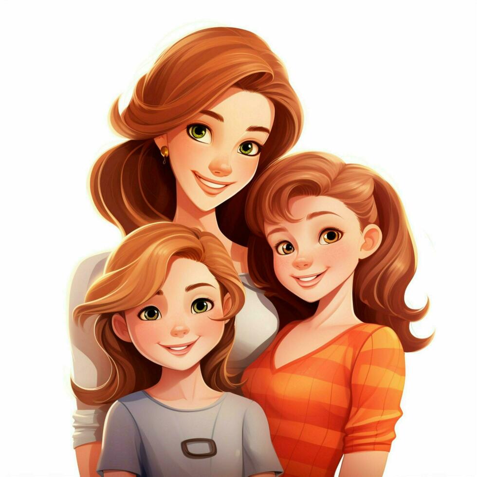 familia mujer niña 2d dibujos animados ilustracion en blanco backgrou foto