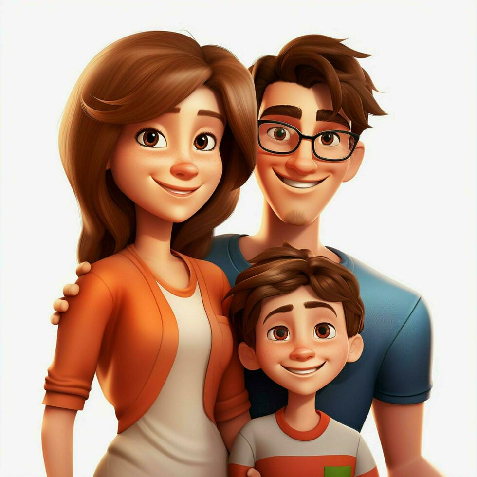 Family Woman Woman Boy 2d cartoon illustraton on white bac photo