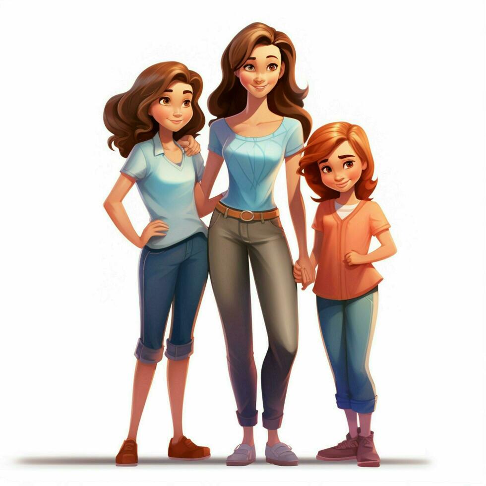 Family Woman Woman Girl Girl 2d cartoon illustraton on whi photo