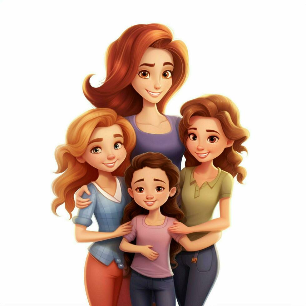 Family Woman Woman Girl 2d cartoon illustraton on white ba photo