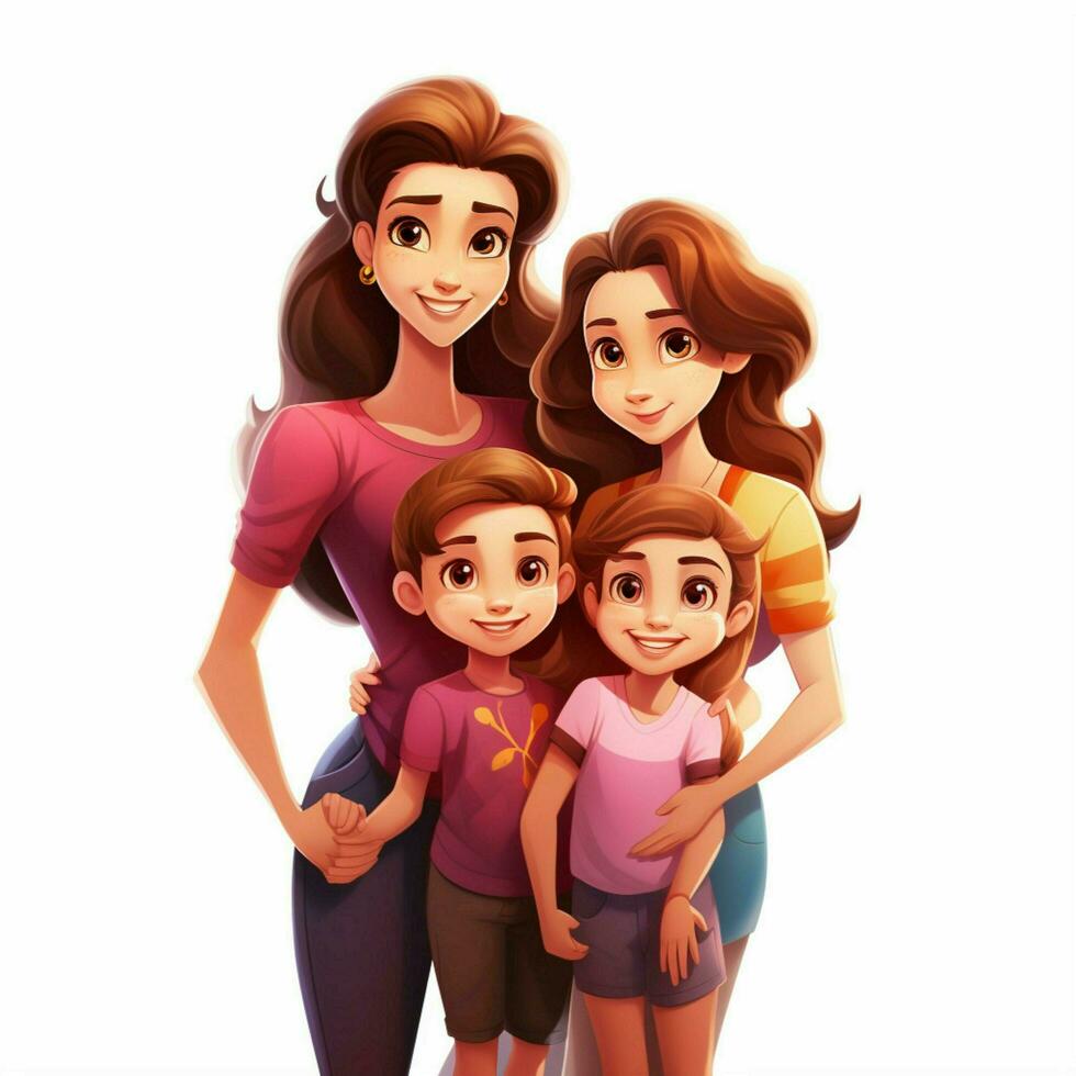 Family Woman Woman Girl Boy 2d cartoon illustraton on whit photo