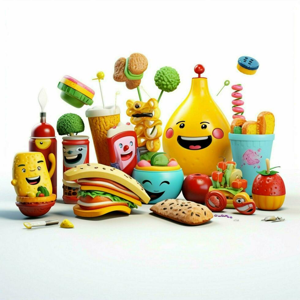 Food-related toys 2d cartoon illustraton on white backgrou photo