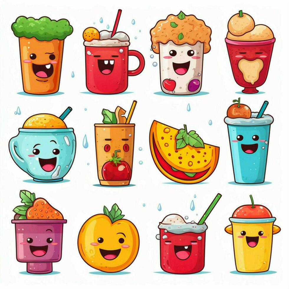 Food and Drinks Emojis 2d cartoon vector illustration on w photo