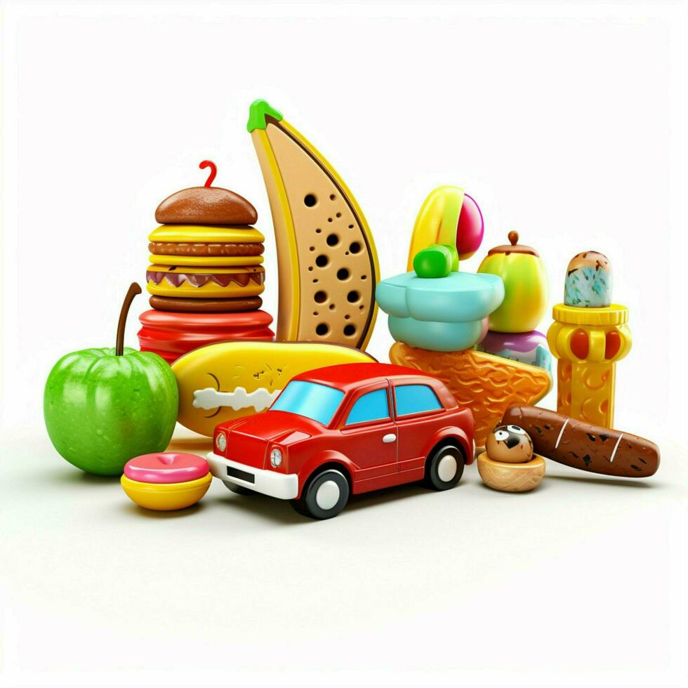 Food-related toys 2d cartoon illustraton on white backgrou photo