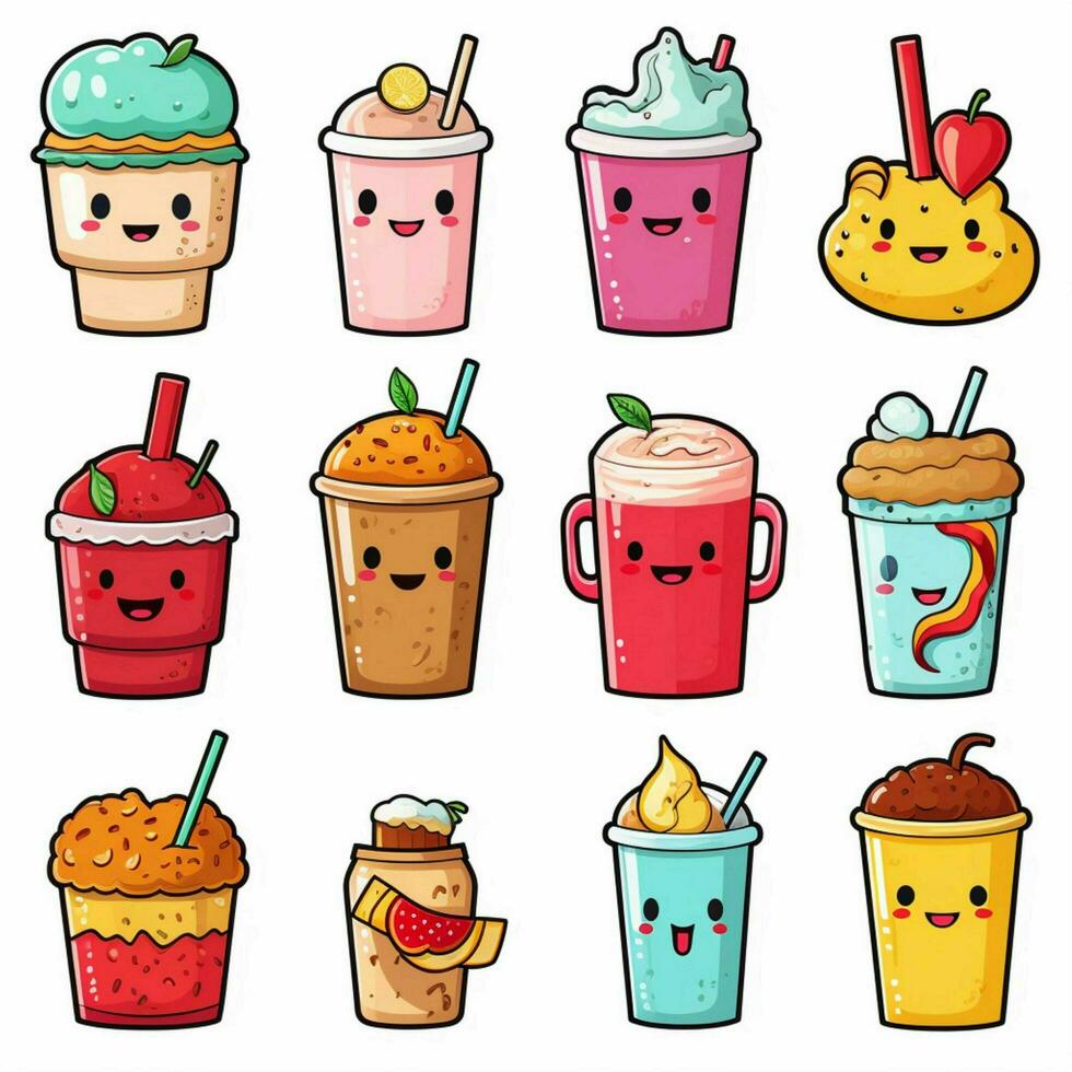 Food and Drinks Emojis 2d cartoon vector illustration on w photo