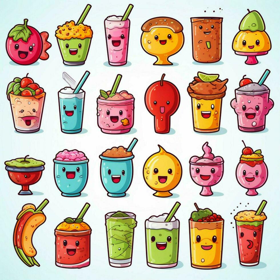Food and Drinks Emojis 2d cartoon vector illustration on w photo