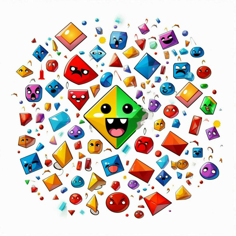 geométrico emojis 2d dibujos animados vector ilustración en blanco si foto