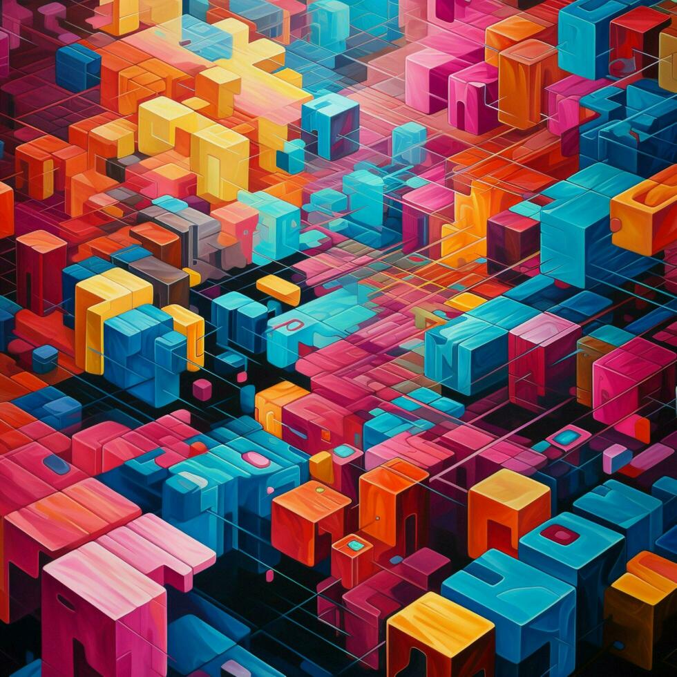 Geometric shapes dancing in a hypnotic symphony of color photo