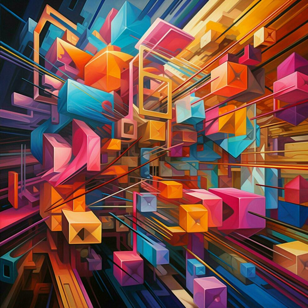 Geometric shapes dancing in a hypnotic symphony of color photo
