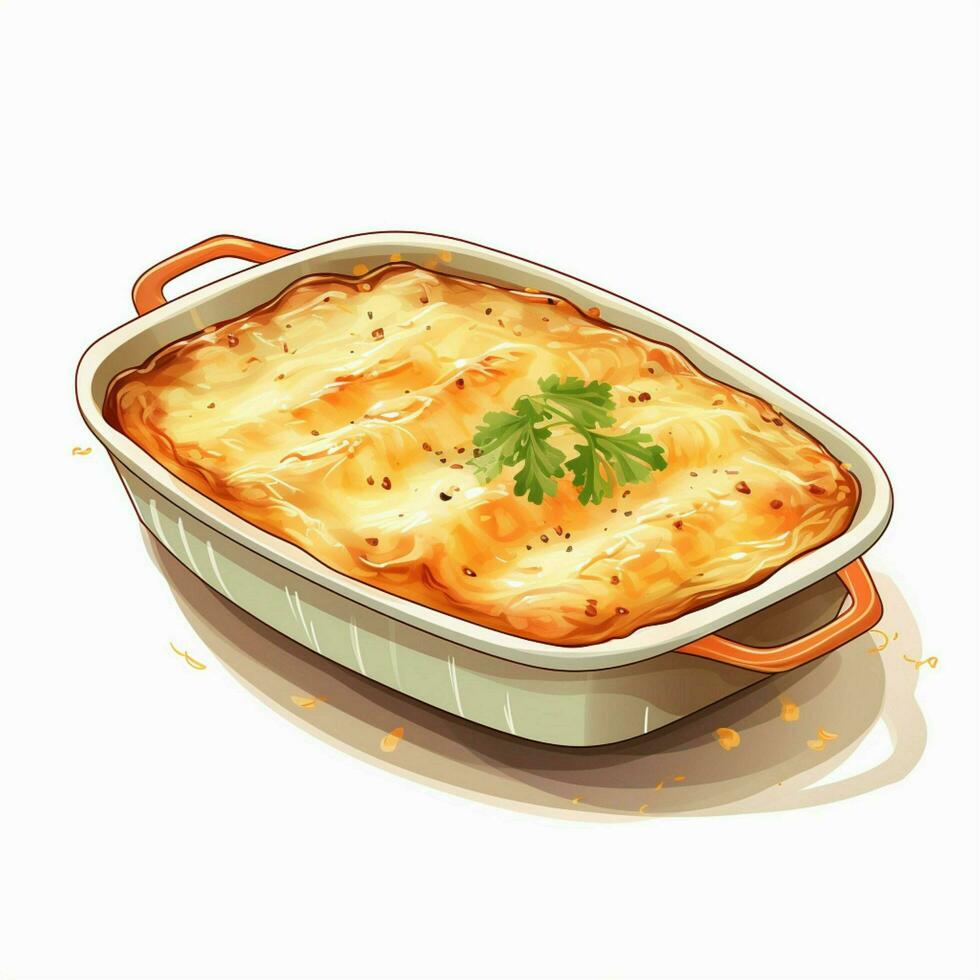 Gratin Dish 2d cartoon illustraton on white background high photo