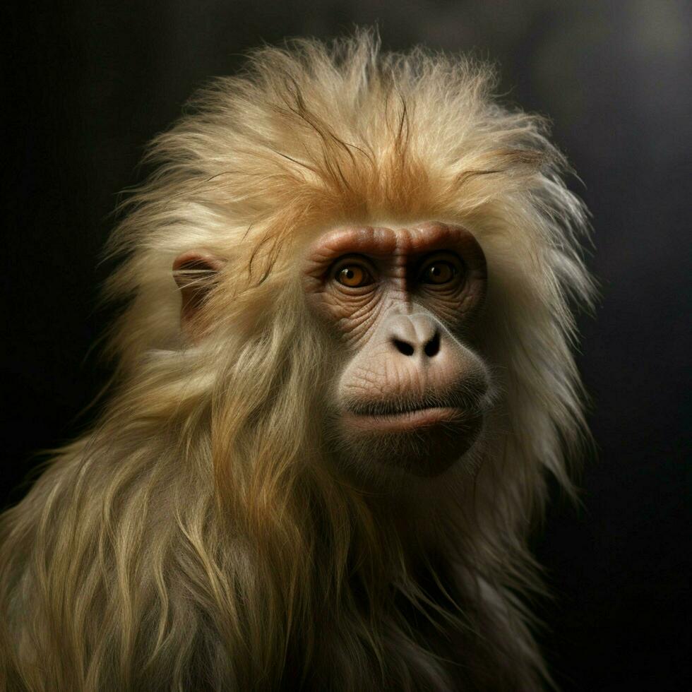 Hairy primate closely related to humans photo