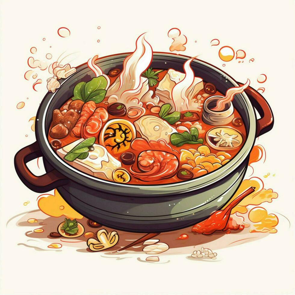 Hot Pot 2d cartoon illustraton on white background high qu photo