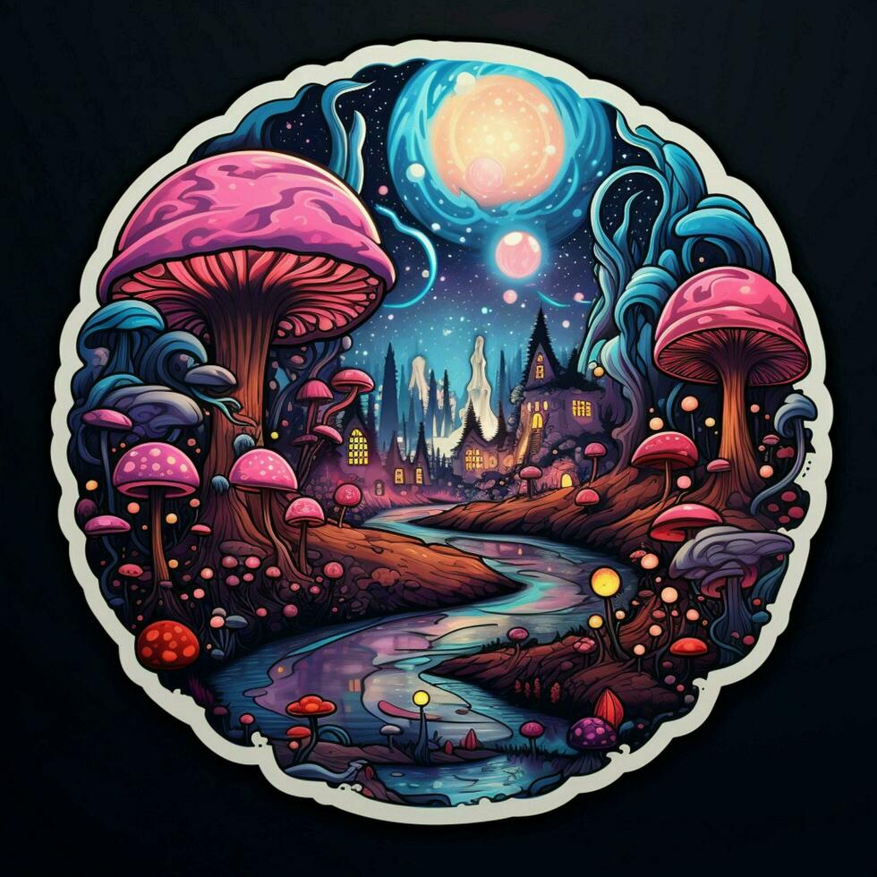 Imagine a sticker with a whimsical fantasy-inspired scene photo