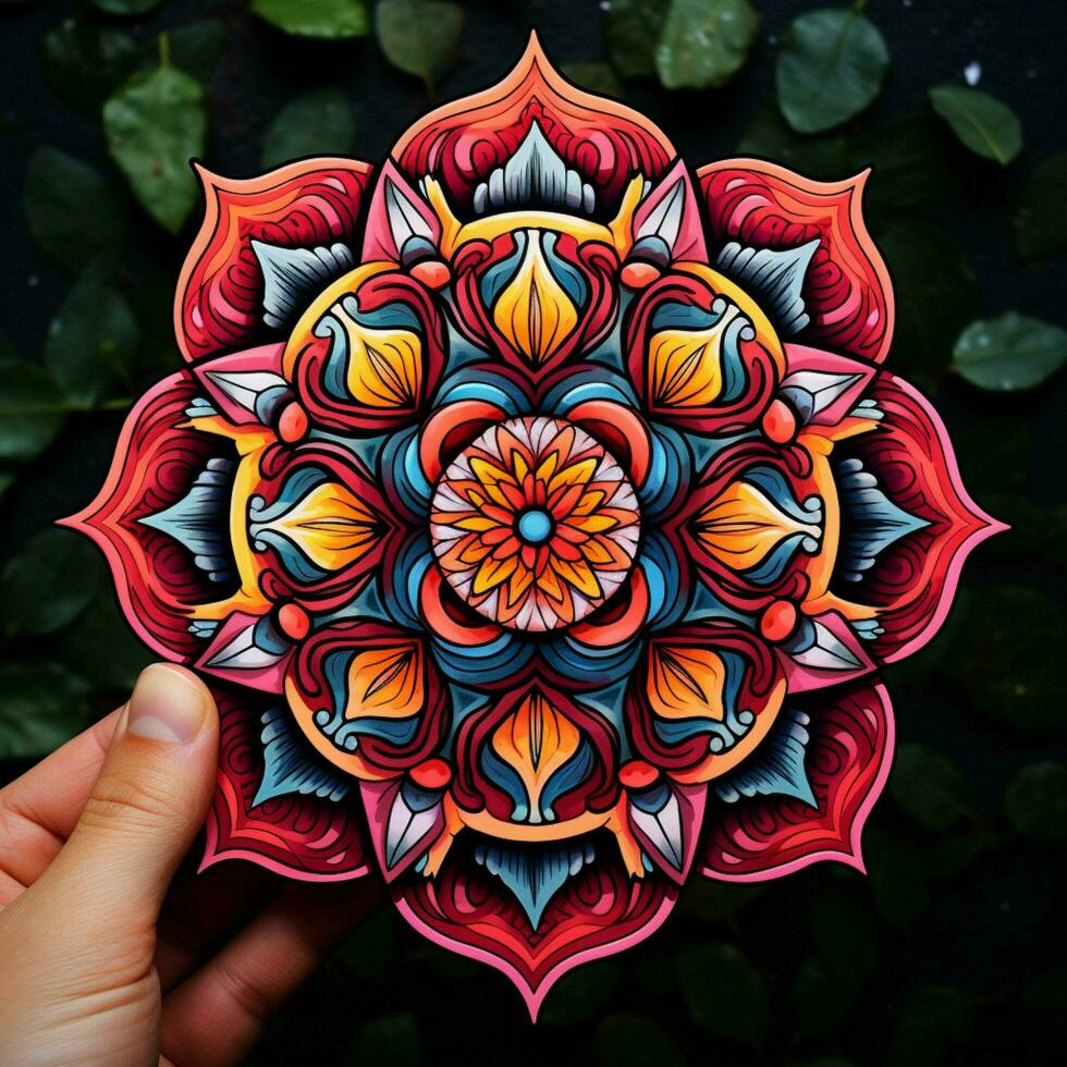 Imagine a sticker with an intricate mandala-like pattern photo