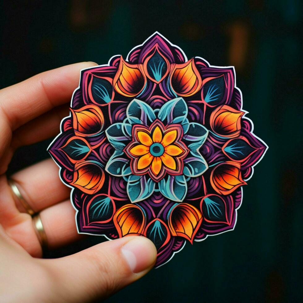 Imagine a sticker with an intricate mandala-like pattern photo