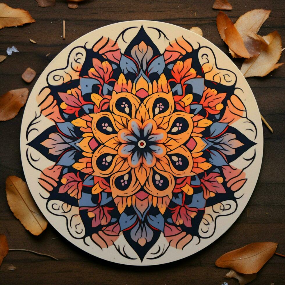 Imagine a sticker with an intricate mandala-like pattern photo