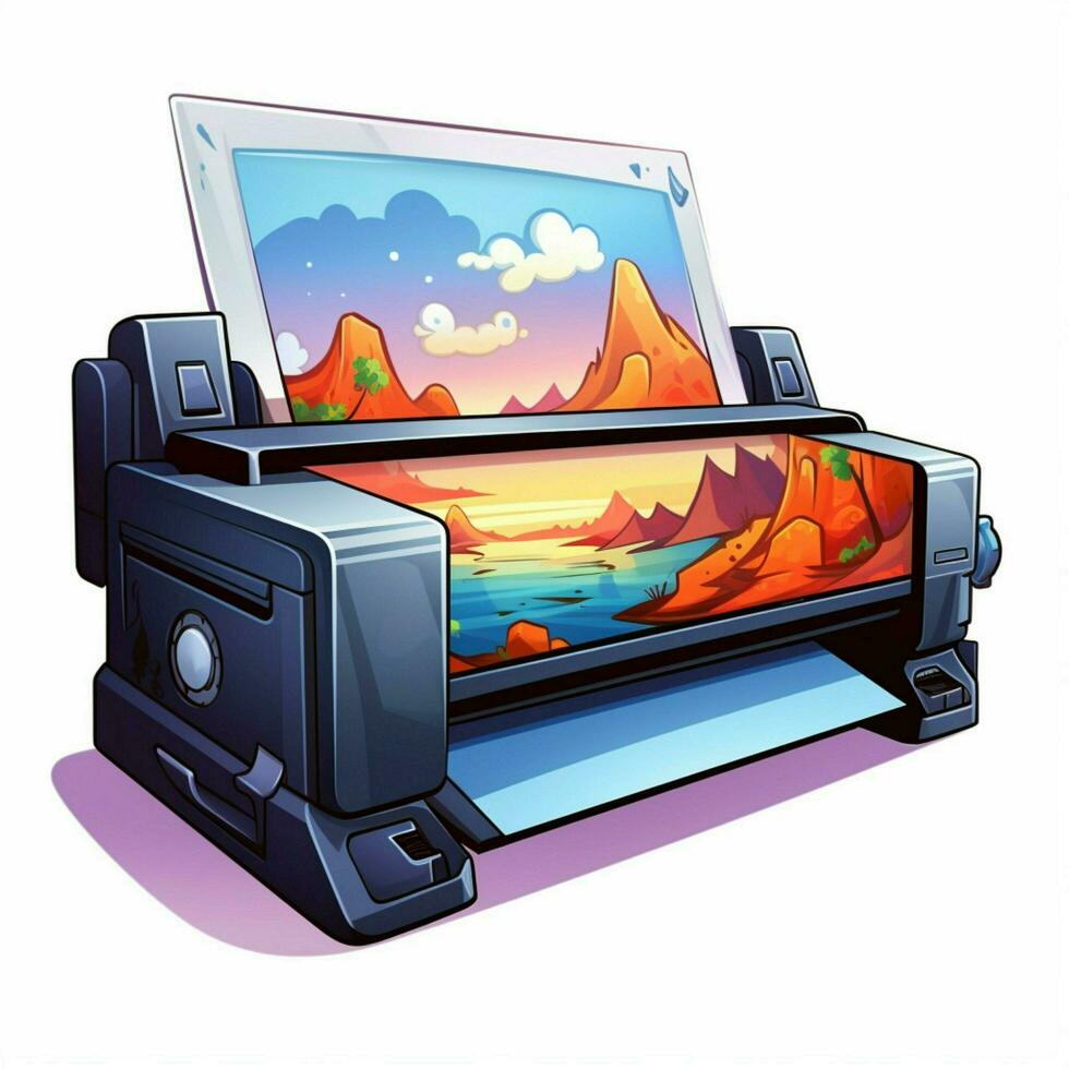 Inkjet printer 2d cartoon illustraton on white background photo