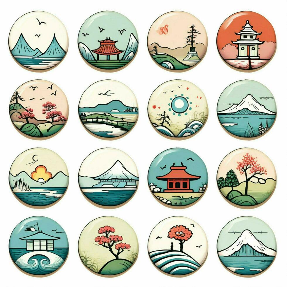 Japanese Buttons 2d cartoon vector illustration on white b photo