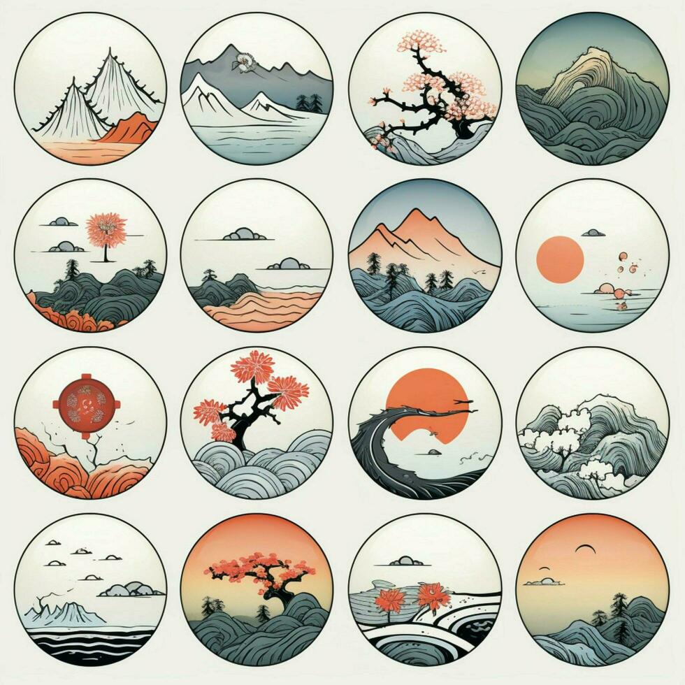 Japanese Buttons 2d cartoon vector illustration on white b photo