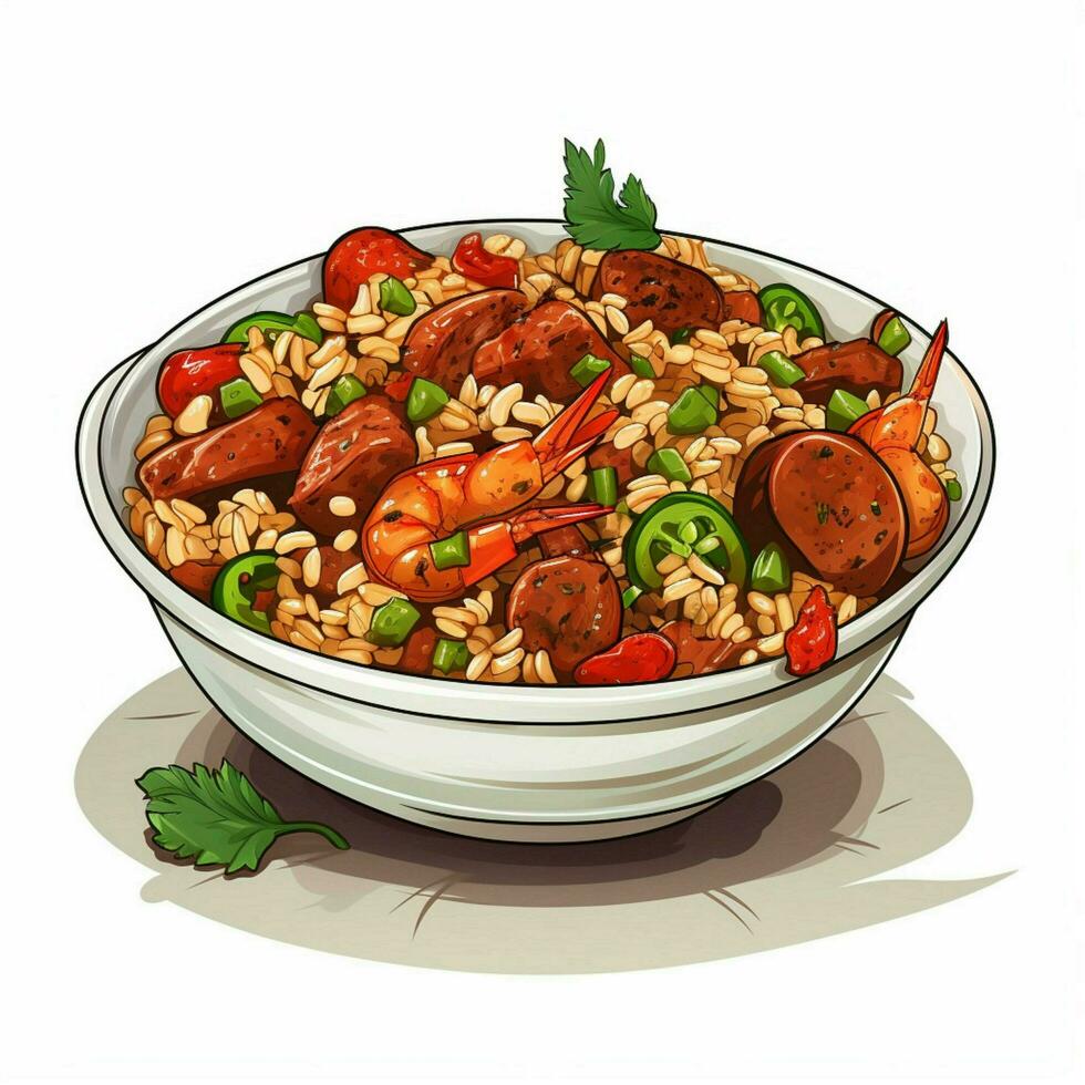 Jambalaya 2d vector illustration cartoon in white backgrou photo