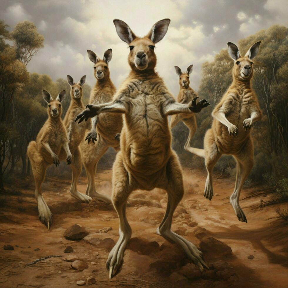 Kangaroo-like companions bouncing around in excitement photo