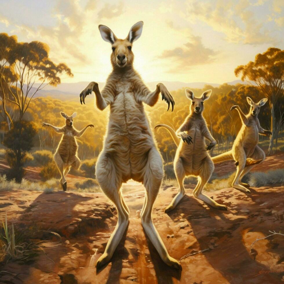 Kangaroo-like companions bouncing around in excitement photo