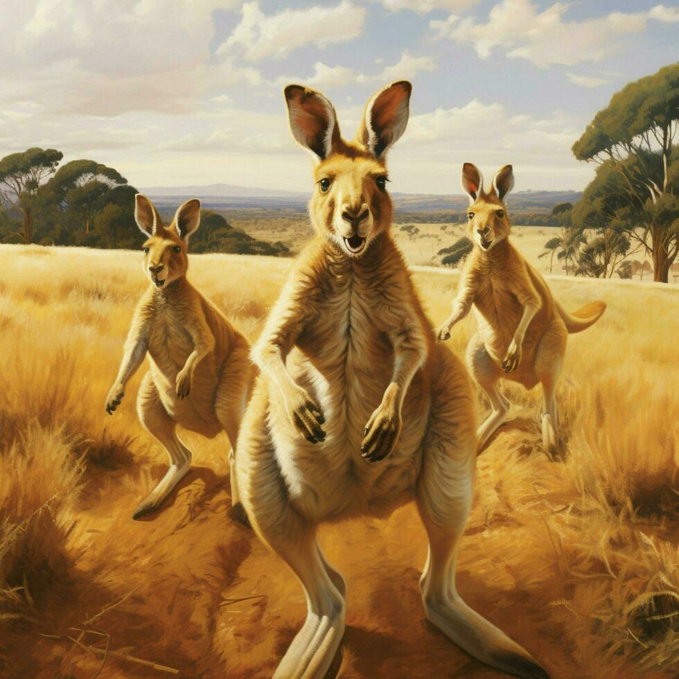 Kangaroo-like companions bouncing around in excitement photo