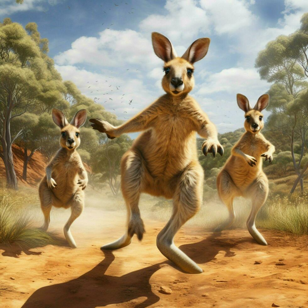 Kangaroo-like companions bouncing around in excitement photo