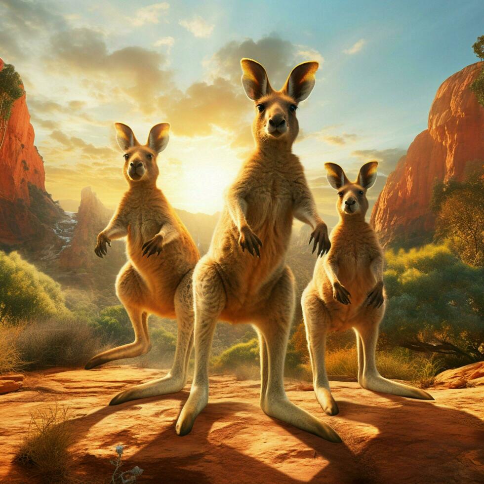 Kangaroo-like companions bouncing around in excitement photo