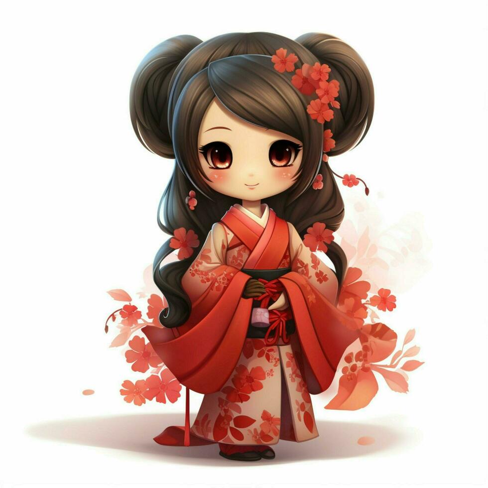 Kimono 2d cartoon illustraton on white background high qua photo