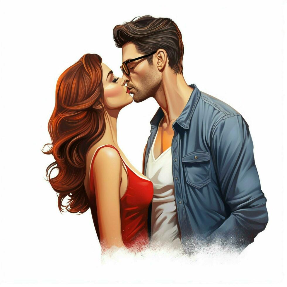 Kiss Woman Man 2d cartoon illustraton on white background photo