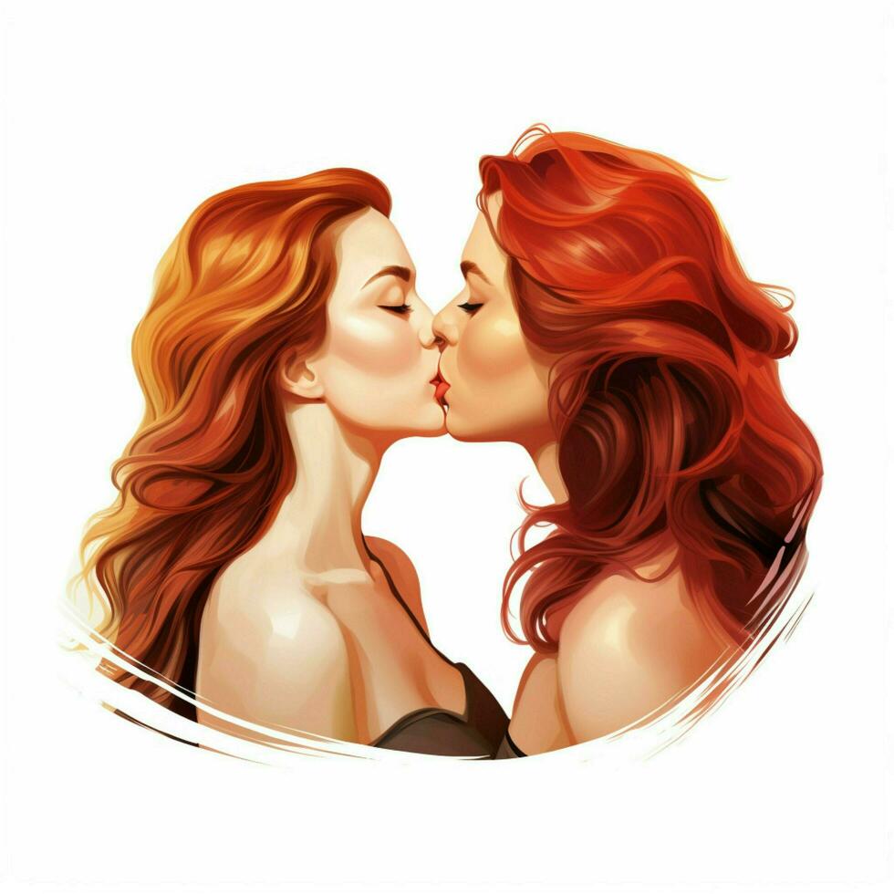 Kiss Woman Woman 2d cartoon illustraton on white backgroun photo