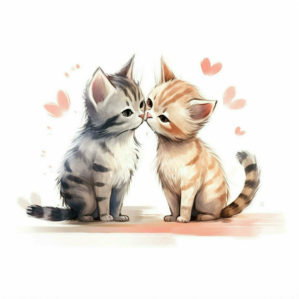 Kissing Cat 2d cartoon illustraton on white background hig photo