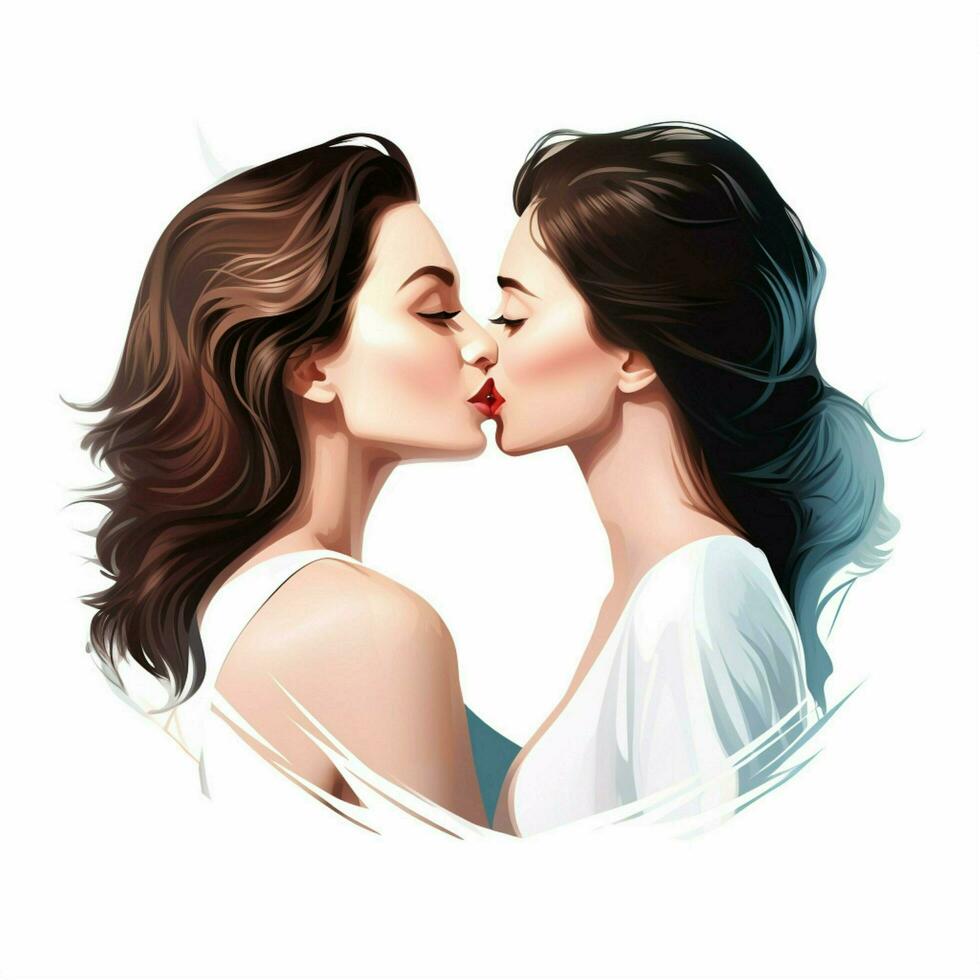 Kiss Woman Woman 2d cartoon illustraton on white backgroun photo